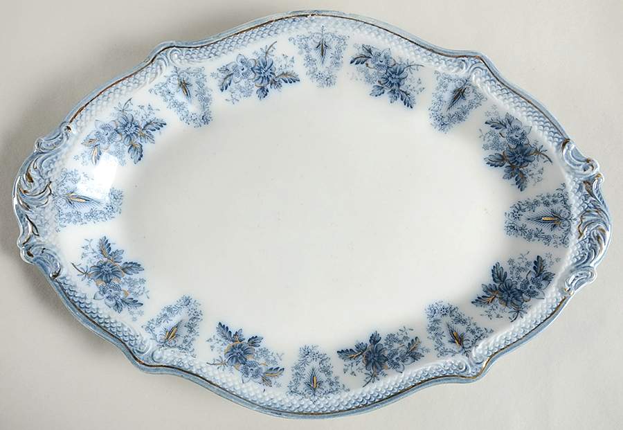Brussels Blue (Gold Trim) 15" Oval Serving Platter by Grindley-1