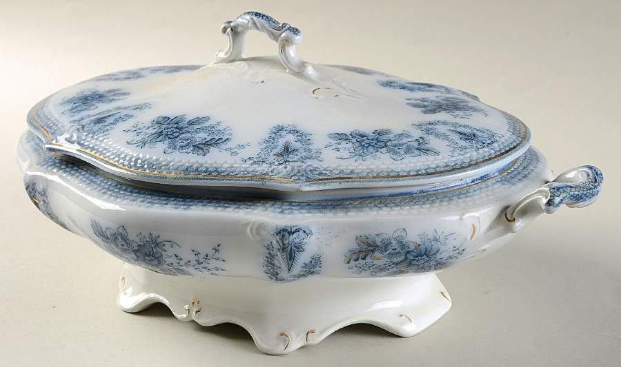 Brussels Blue (Gold Trim) Oval Covered Vegetable by Grindley-1