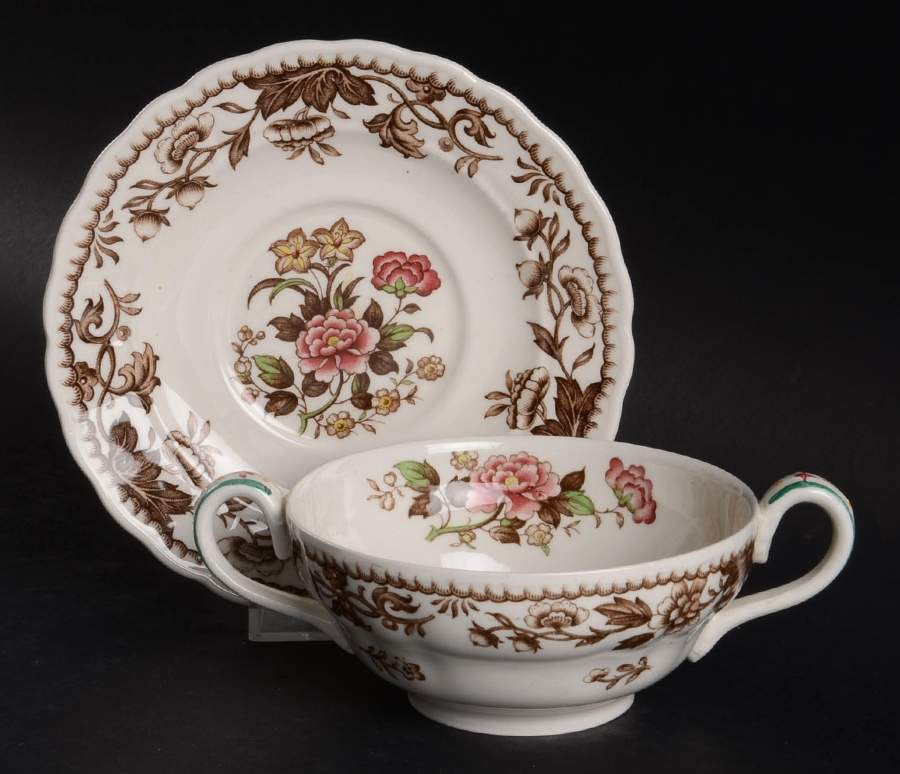 Cathay Footed Cream Soup Bowl & Saucer Set by Grindley-1