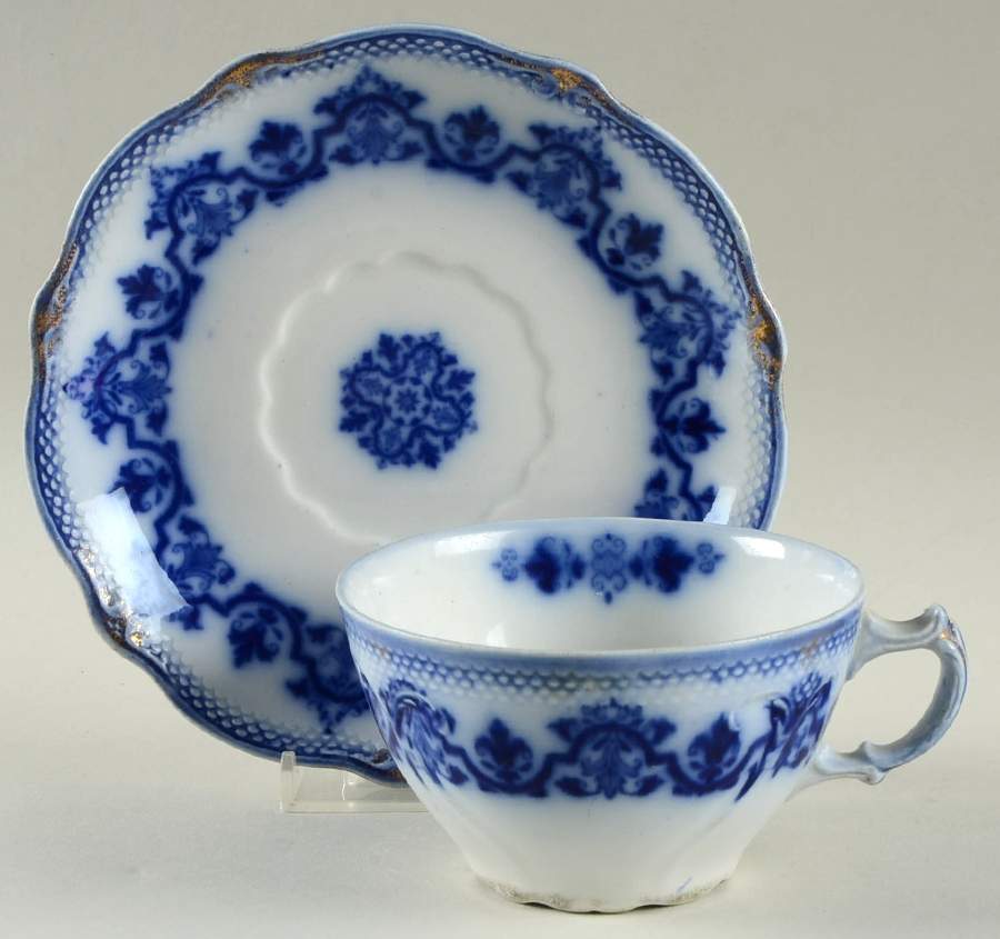 Celtic (Flow Blue) Oversized Cup & Saucer Set by Grindley-1