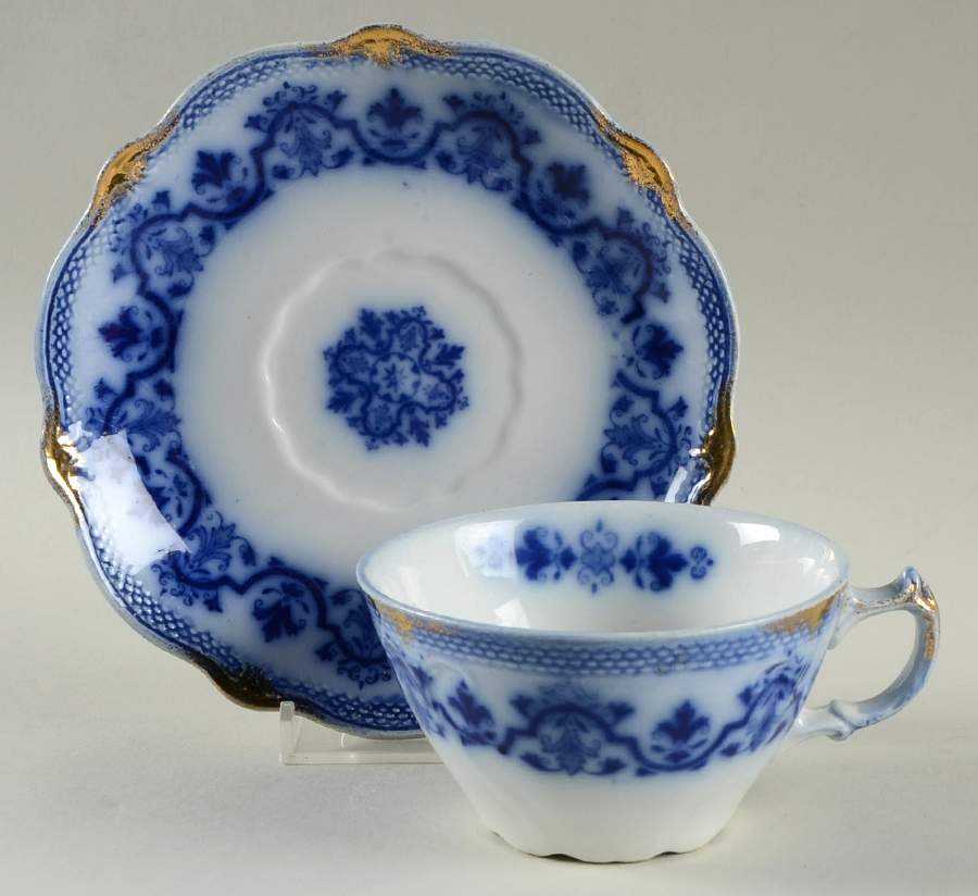 Celtic (Flow Blue) Flat Cup & Saucer Set by Grindley-1