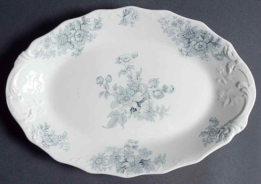 Chatsworth Blue Gray (No Gold) 12" Oval Serving Platter by Grindley-1