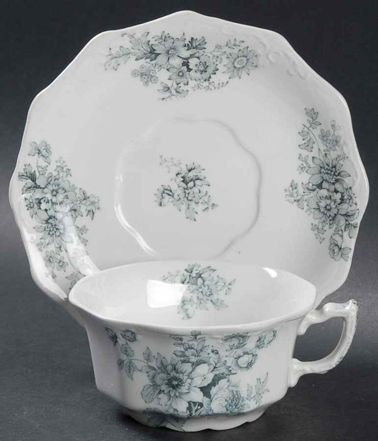 Chatsworth Blue Gray (No Gold) Flat Cup & Saucer Set by Grindley-1