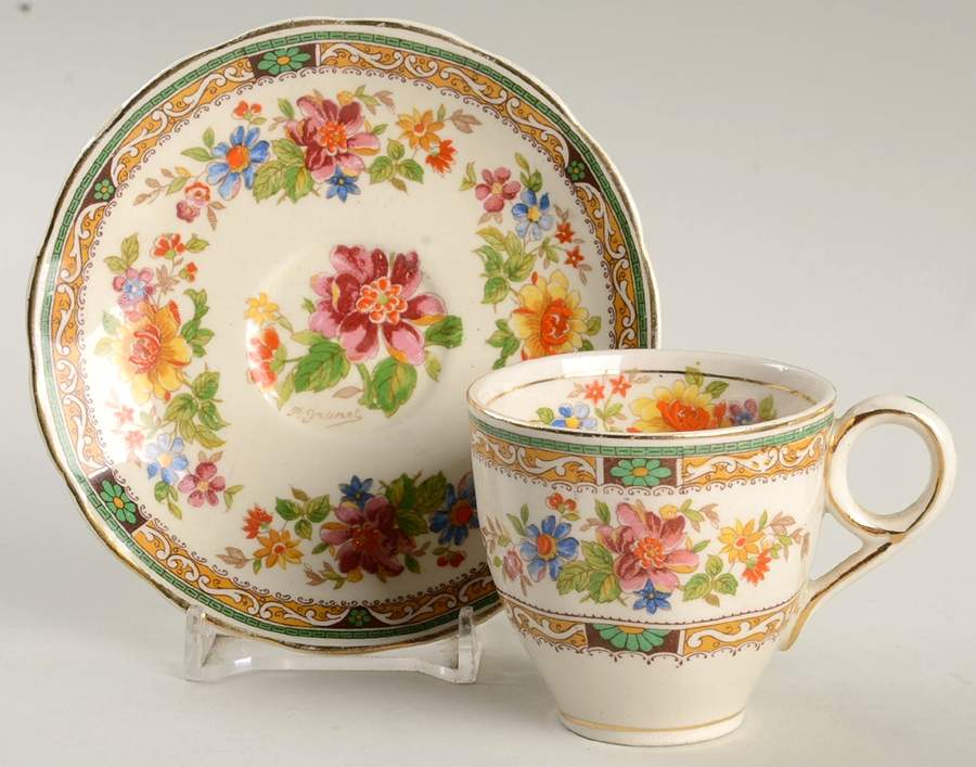 Chelsea Bouquet Footed Demitasse Cup & Saucer Set by Grindley-1