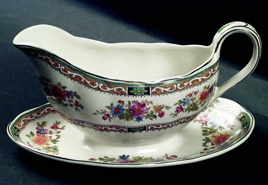 Chelsea Bouquet Gravy Boat with Attached Underplate by Grindley-1