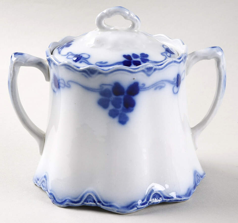 Clover (Flow Blue) Sugar Bowl & Lid by Grindley-1