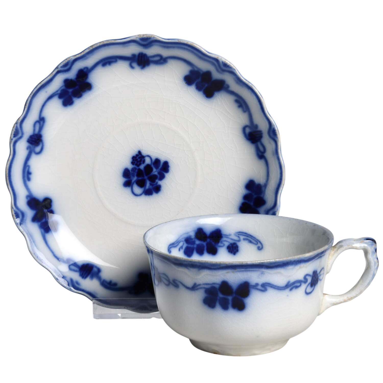 Clover (Flow Blue) Flat Cup & Saucer Set by Grindley-1