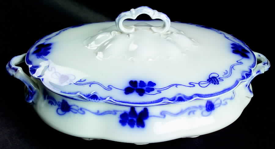 Clover (Flow Blue) Oval Covered Vegetable by Grindley-1