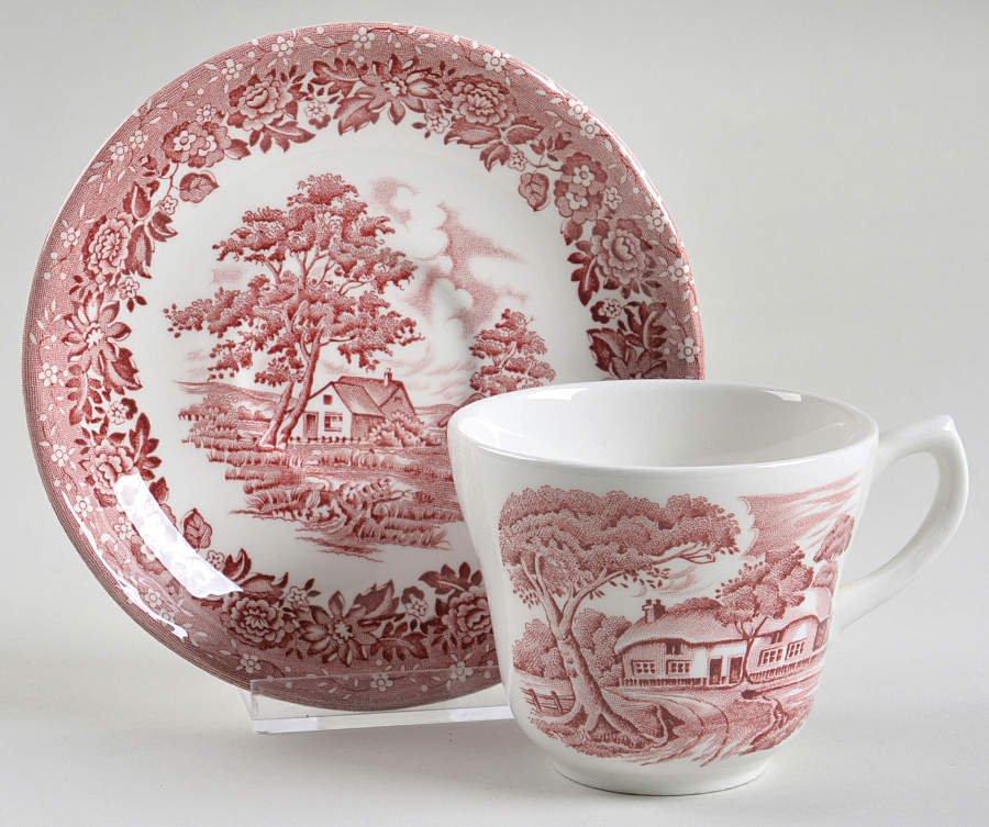 Country Style Pink Flat Cup & Saucer Set by Grindley-1
