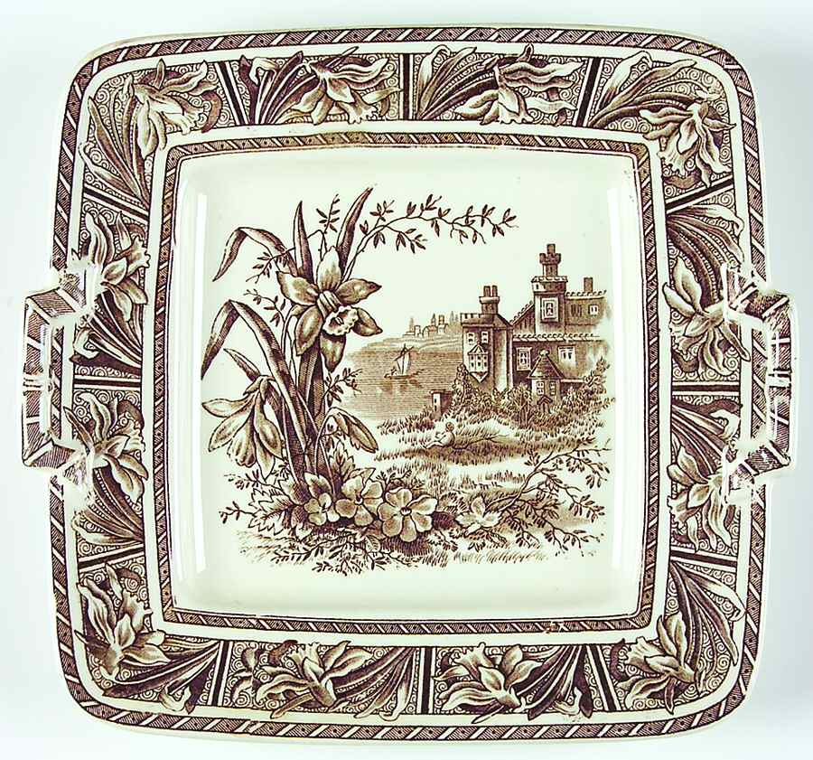 Daffodil Brown Square Handled Cake Plate by Grindley-1