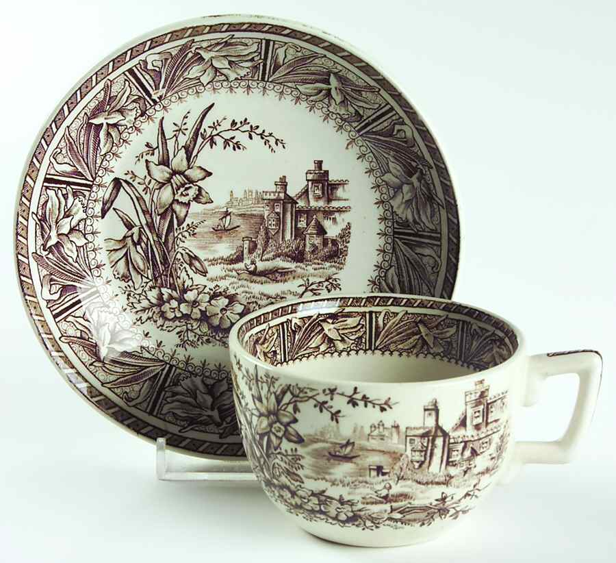 Daffodil Brown Flat Cup & Saucer Set by Grindley-1