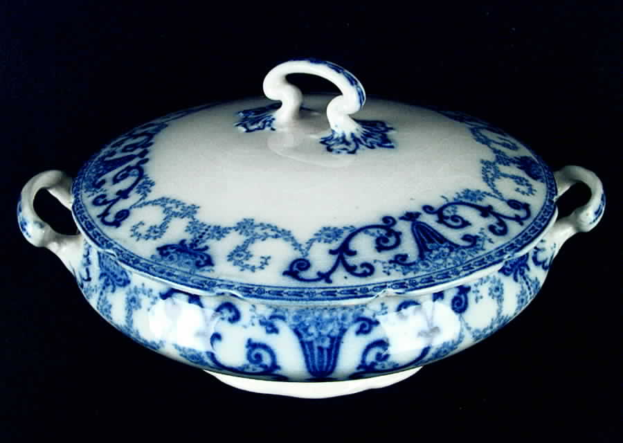 Denton (Flow Blue) Round Covered Vegetable by Grindley-1