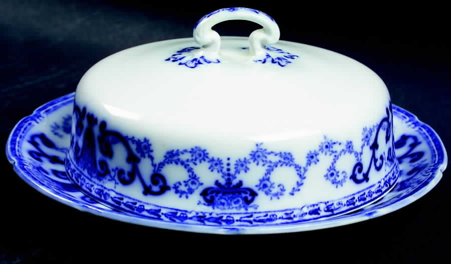 Denton (Flow Blue) Round Covered Butter by Grindley-1