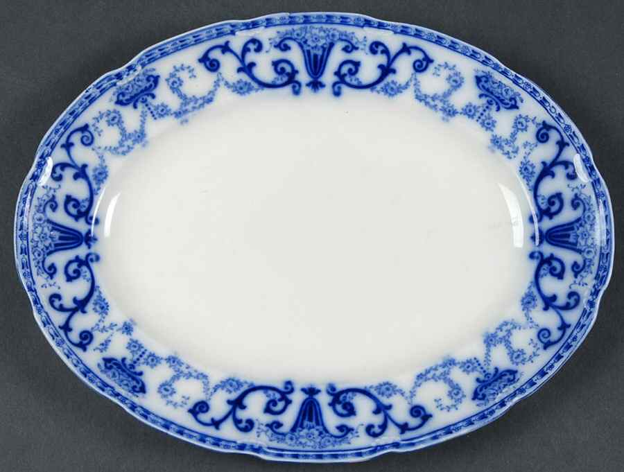 Denton (Flow Blue) 10" Oval Serving Platter by Grindley-1