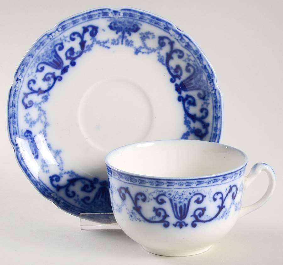 Denton (Flow Blue) Flat Cup & Saucer Set by Grindley-1