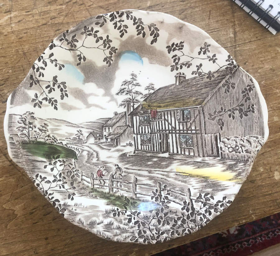 Dickens Coaching Stages Handled Cake Plate by Grindley-1
