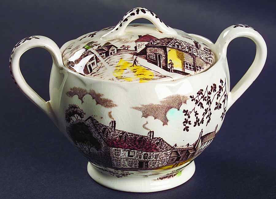 Dickens Coaching Stages Sugar Bowl & Lid by Grindley-1