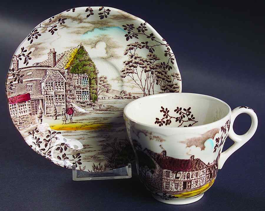 Dickens Coaching Stages Flat Cup & Saucer Set by Grindley-1