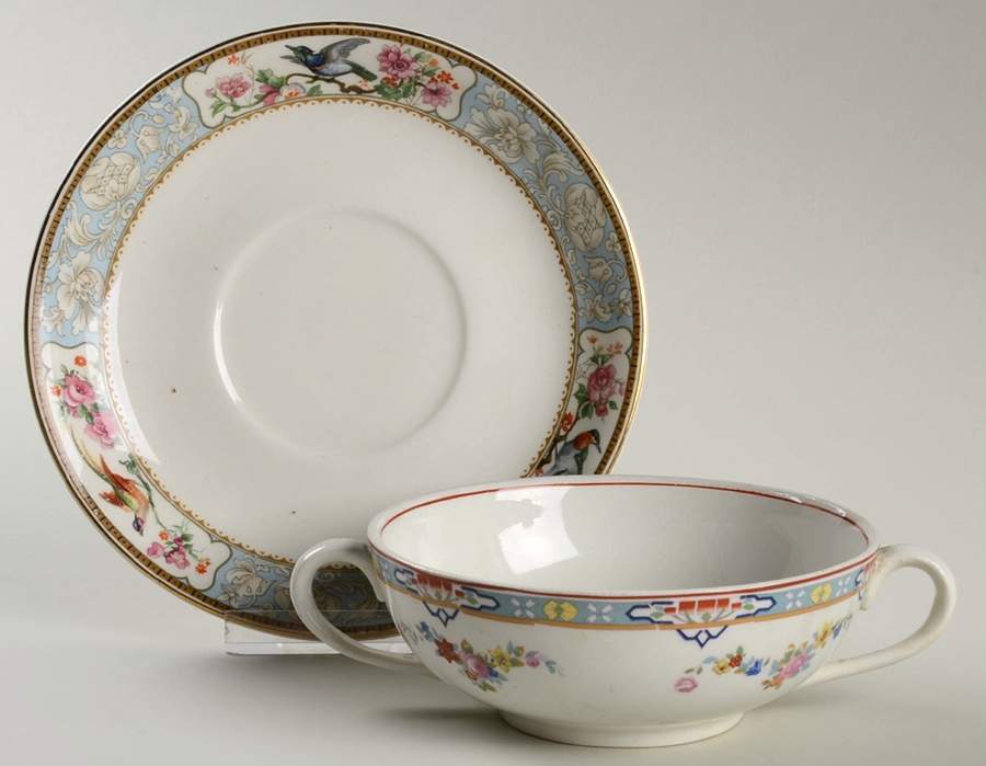 Dresden Flat Cream Soup Bowl & Saucer Set by Grindley-1