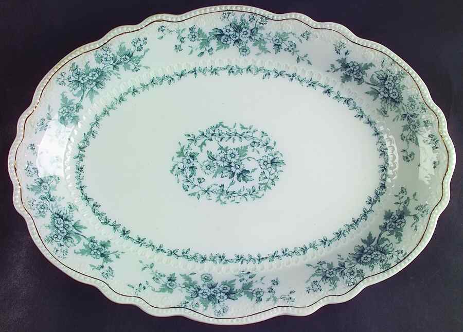 Eileen (White Background, Gold Trim) 14" Oval Serving Platter by Grindley-1