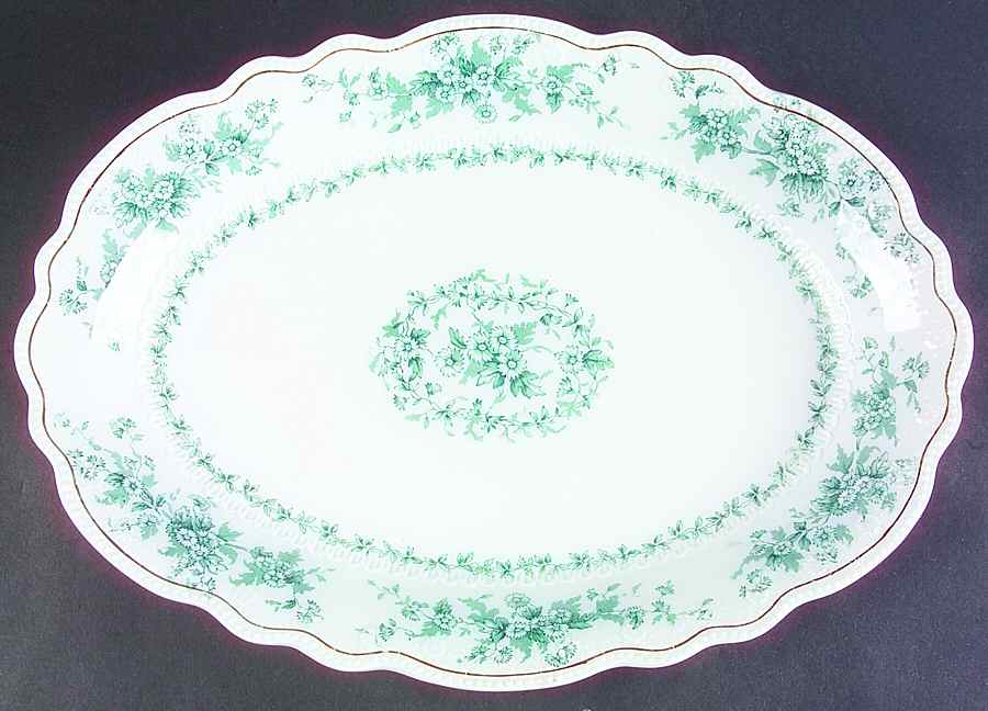 Eileen (White Background, Gold Trim) 16" Oval Serving Platter by Grindley-1