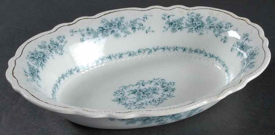 Eileen (White Background, Gold Trim) 10" Oval Vegetable Bowl by Grindley-1