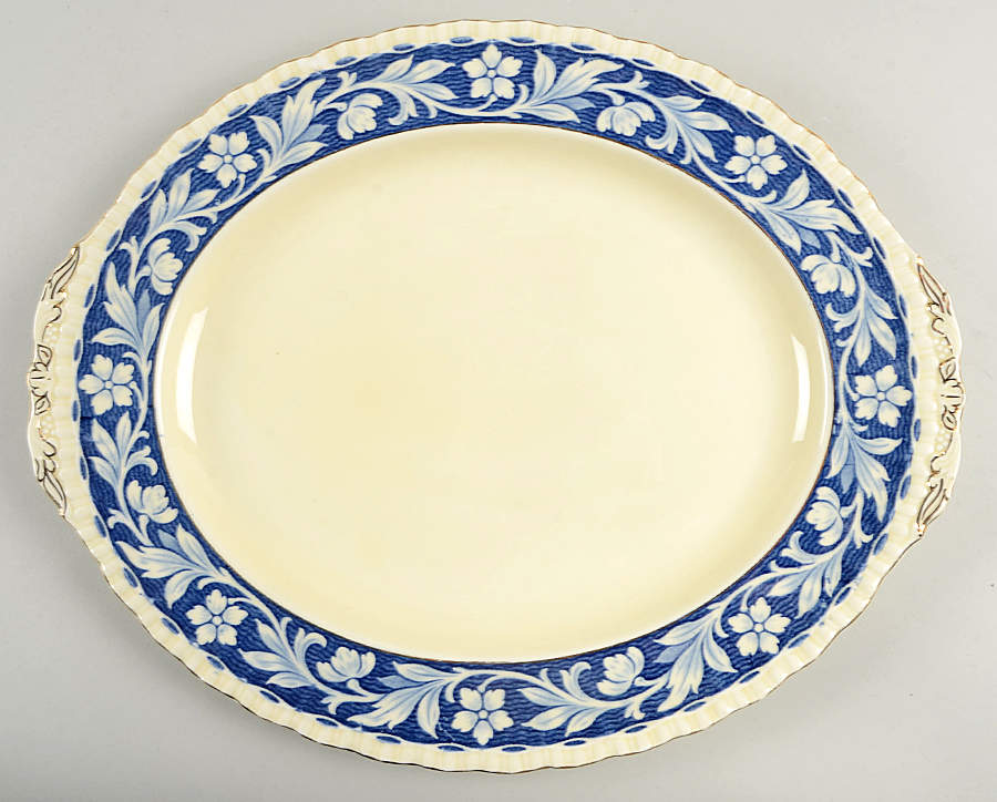 Elysian (Cream & Blue) 14" Oval Serving Platter by Grindley-1
