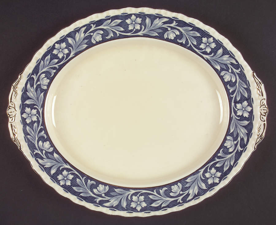 Elysian (Cream & Blue) 12" Oval Serving Platter by Grindley-1
