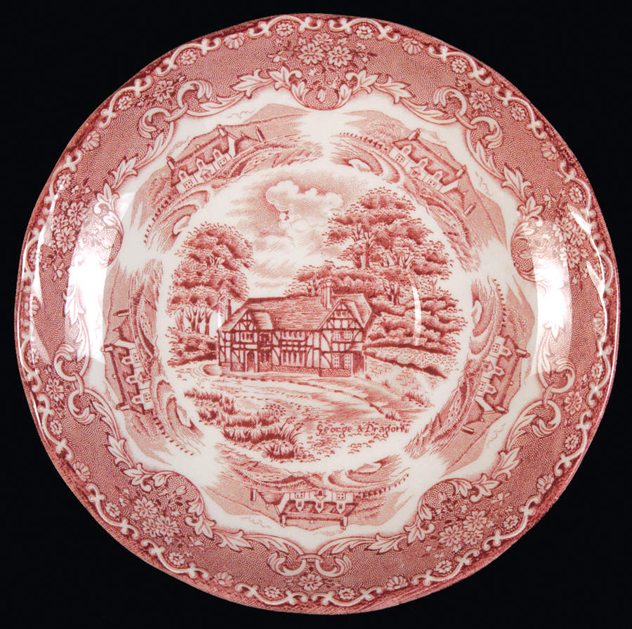 English Country Inns Pink Saucer for Flat Cup by Grindley-1