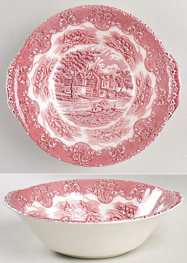 English Country Inns Pink 9" Round Vegetable Bowl by Grindley-1