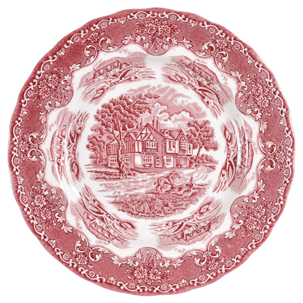 English Country Inns Pink Dinner Plate by Grindley-1