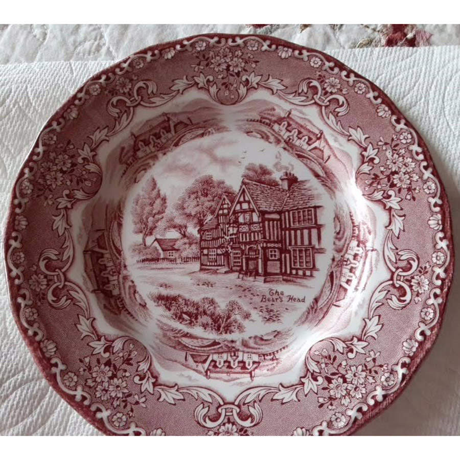 English Country Inns Pink Dessert/Pie Plate by Grindley-1