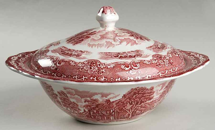 English Country Inns Pink Round Covered Vegetable by Grindley-1