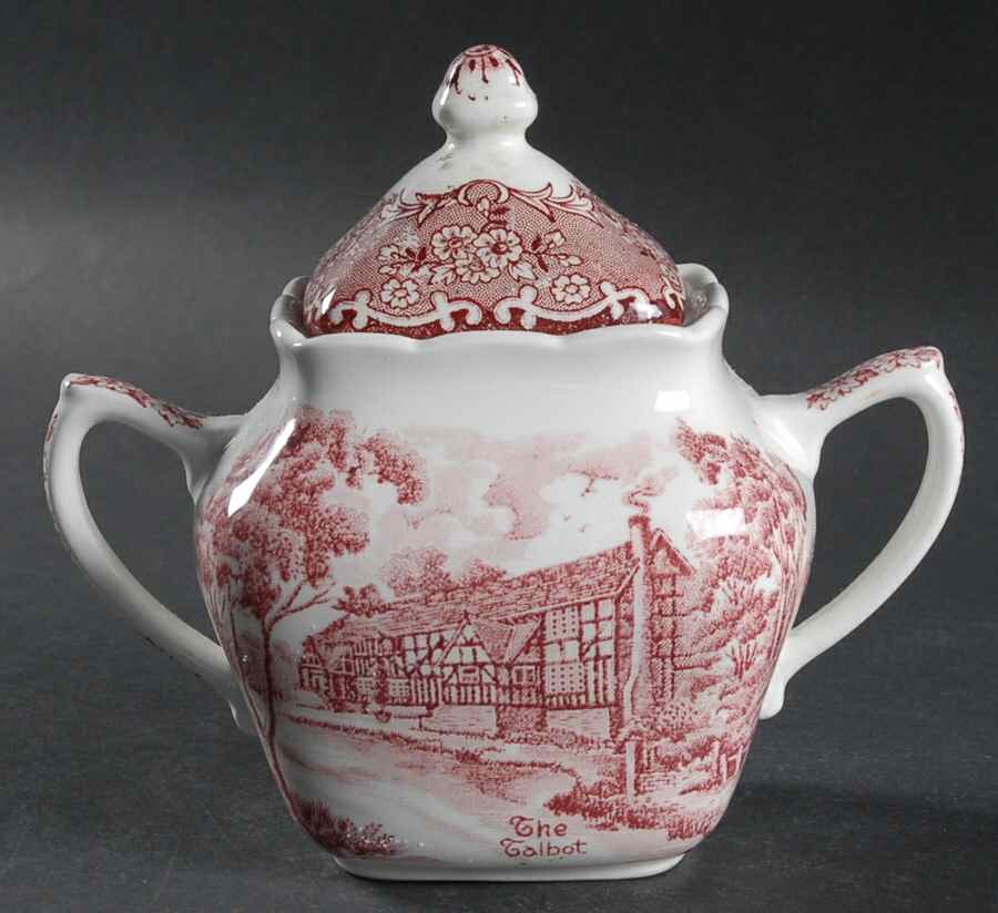 English Country Inns Pink Sugar Bowl & Lid by Grindley-1