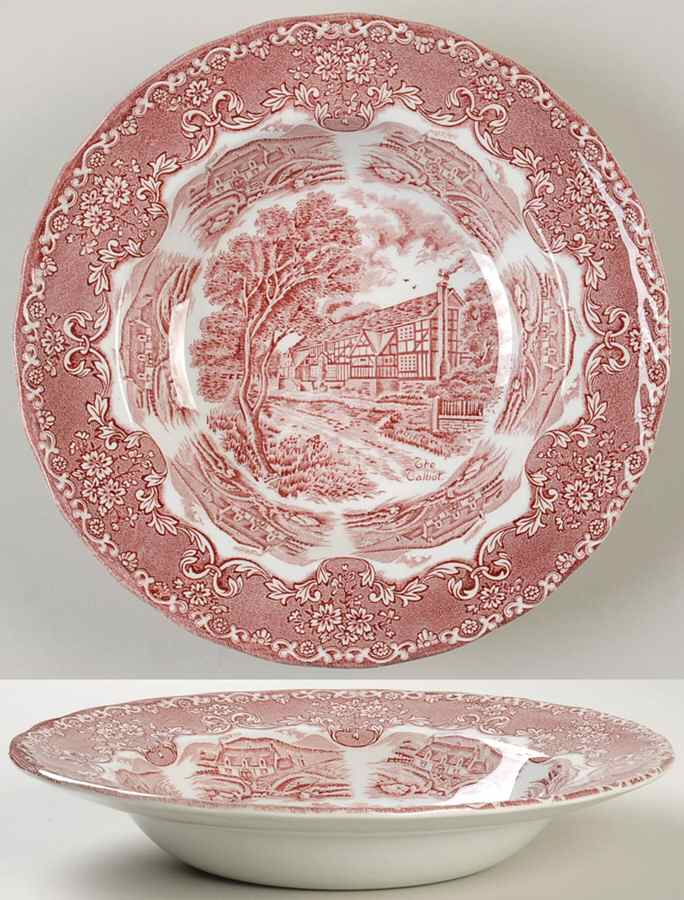 English Country Inns Pink Large Rim Soup Bowl by Grindley-1