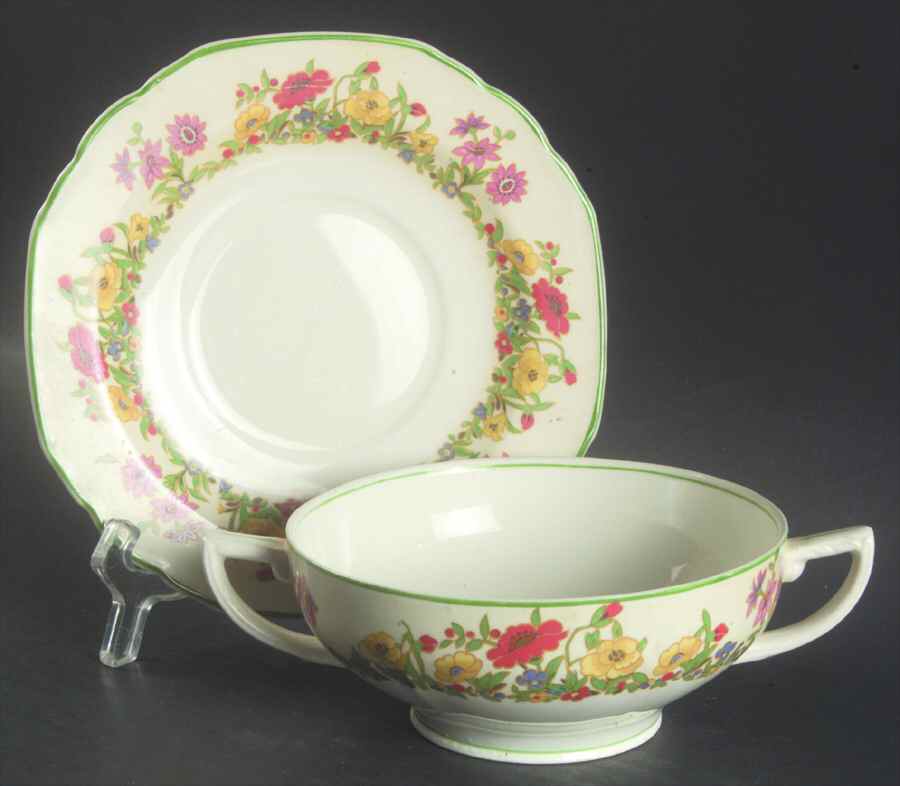 The Fairfield Footed Cream Soup Bowl & Saucer Set by Grindley-1