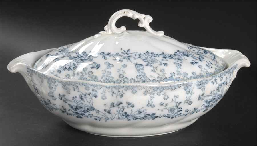 Fern Blue Oval Covered Vegetable by Grindley-1