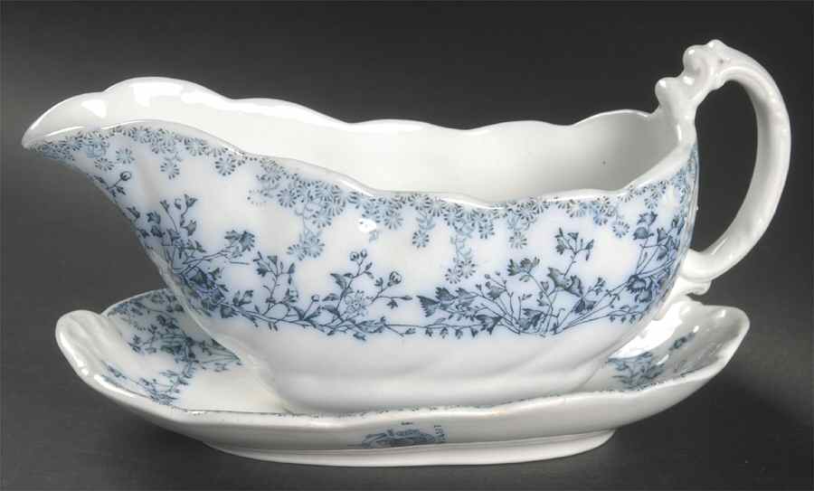 Fern Blue Gravy Boat & Underplate by Grindley-1