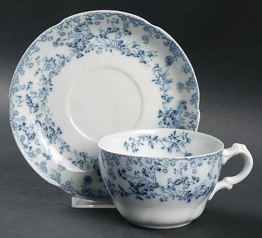 Fern Blue Flat Cup & Saucer Set by Grindley-1