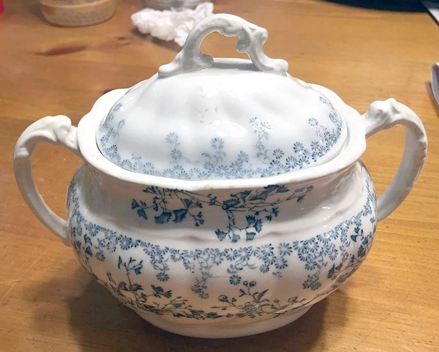 Fern Blue Sugar Bowl & Lid by Grindley-1