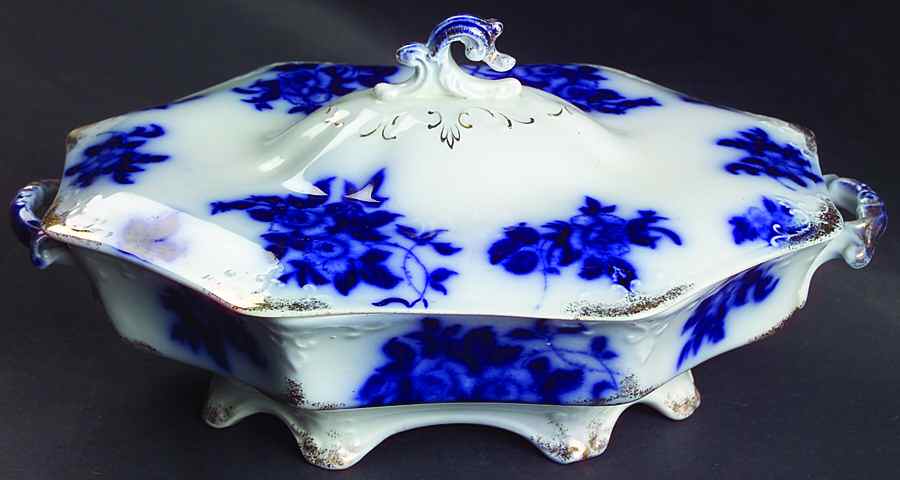 Gironde (Flow Blue, Daubs) Oval Covered Vegetable by Grindley-1