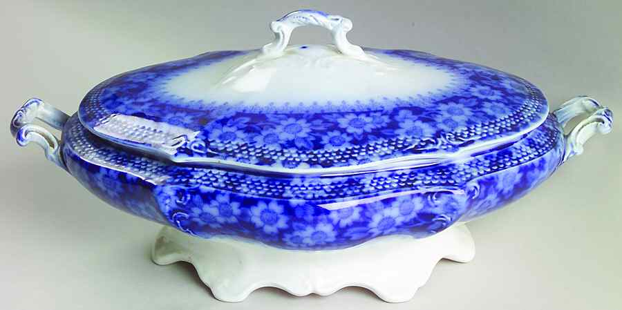 Grace (Flow Blue) Oval Covered Vegetable by Grindley-1