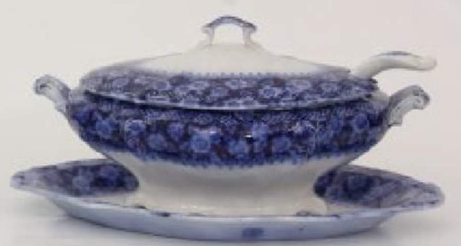 Grace (Flow Blue) Tureen & Lid w/Ladle & Underplate by Grindley-1