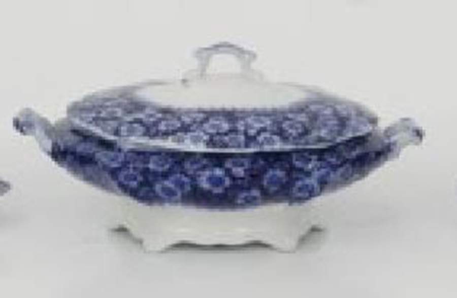 Grace (Flow Blue) Round Covered Vegetable by Grindley-1