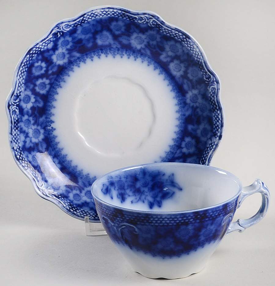 Grace (Flow Blue) Flat Cup & Saucer Set by Grindley-1