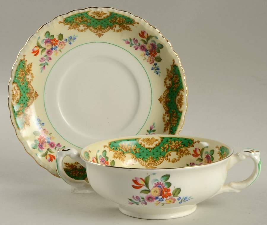 The Touraine Footed Cream Soup Bowl & Saucer Set by Grindley-1