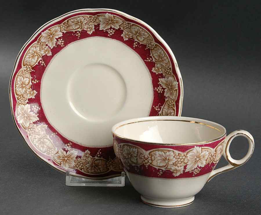 Hampton Vine Maroon Flat Cup & Saucer Set by Grindley-1