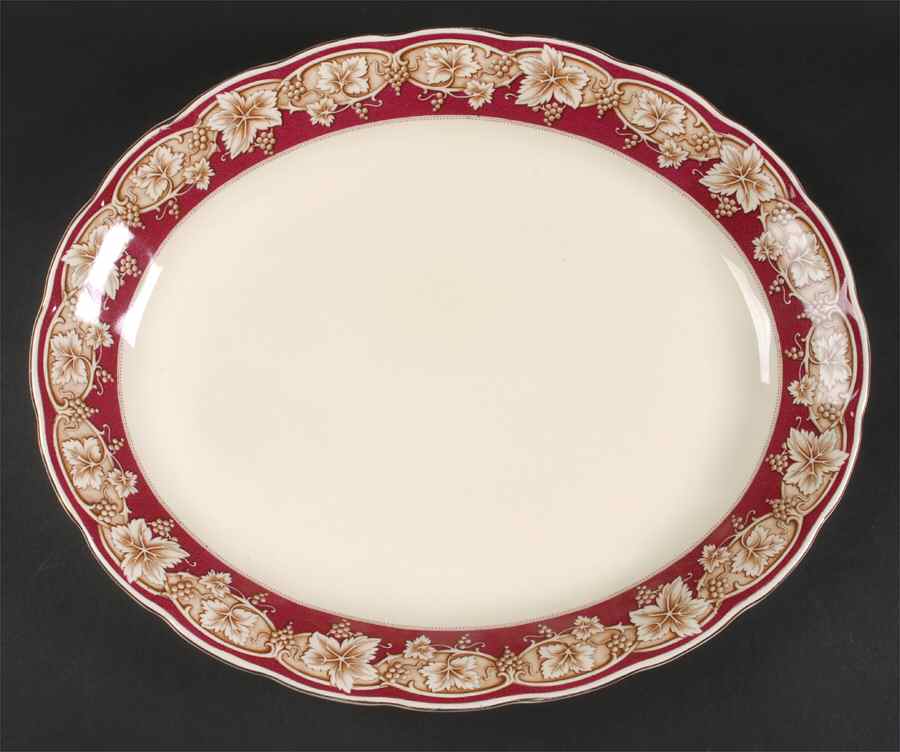 Hampton Vine Maroon 16" Oval Serving Platter by Grindley-1