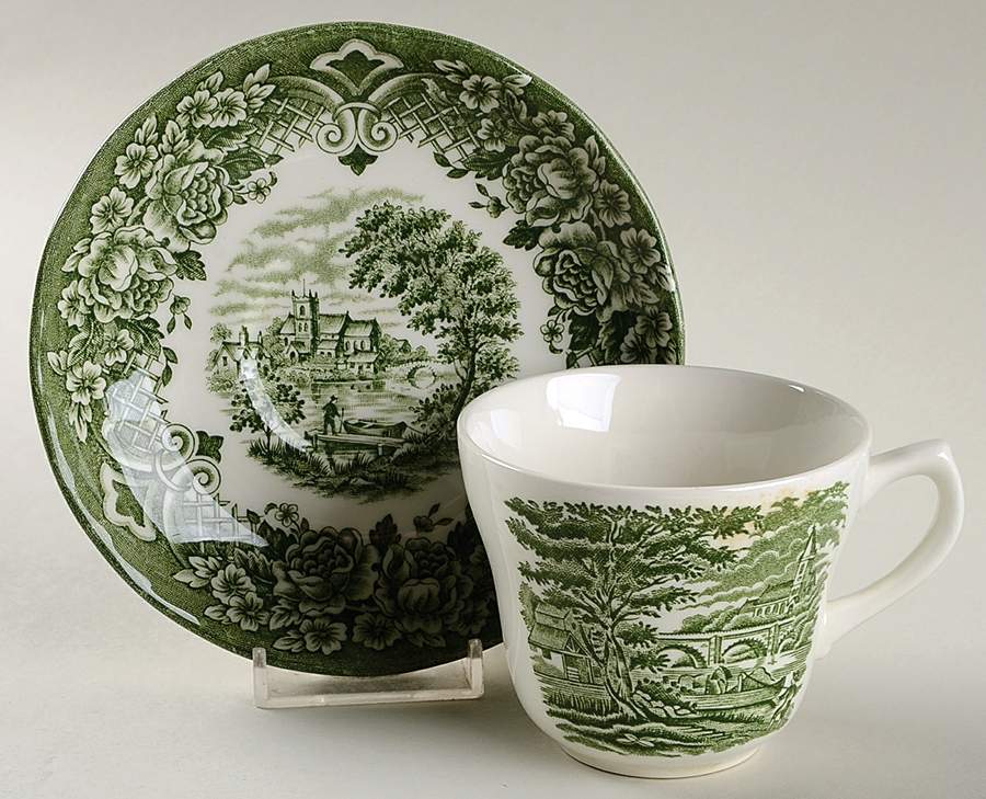 Homeland Green Flat Cup & Saucer Set by Grindley-1