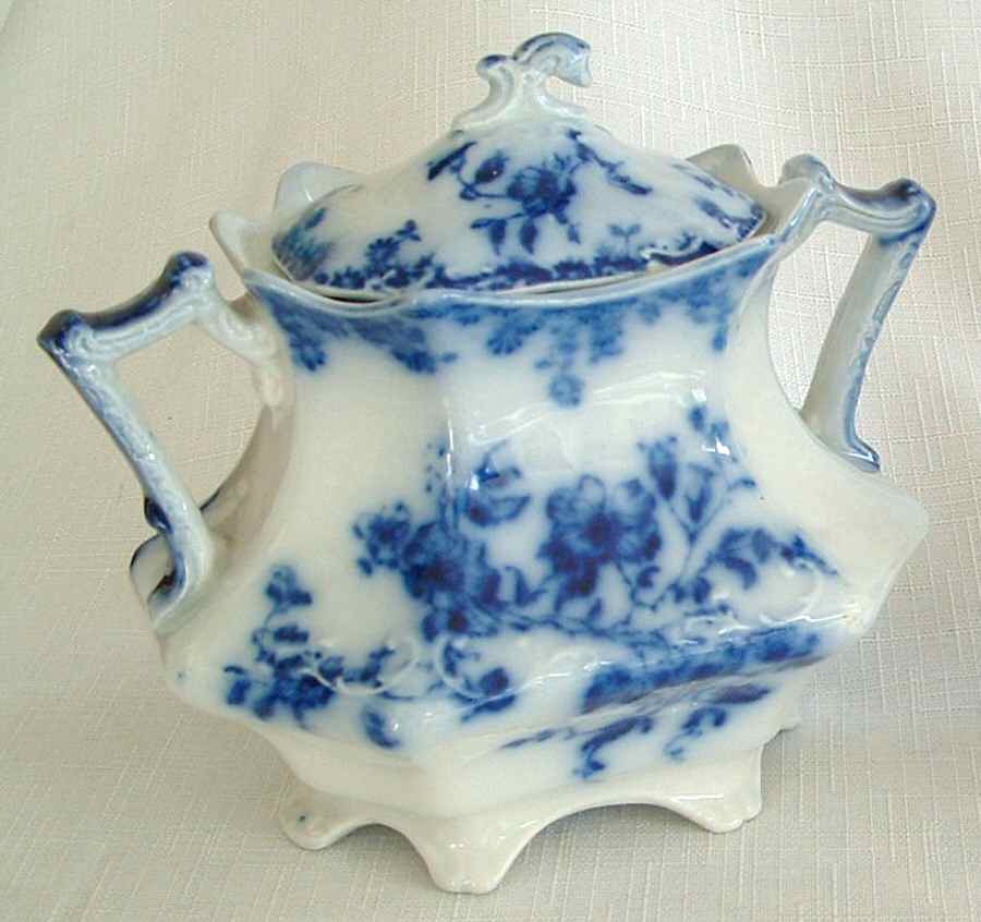 Janette (Flow Blue) Sugar Bowl & Lid by Grindley-1